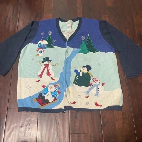 The Quacker Fatory Christmas Winter Cardigan Buttons Snowmen 3XL - Picture 1 of 10